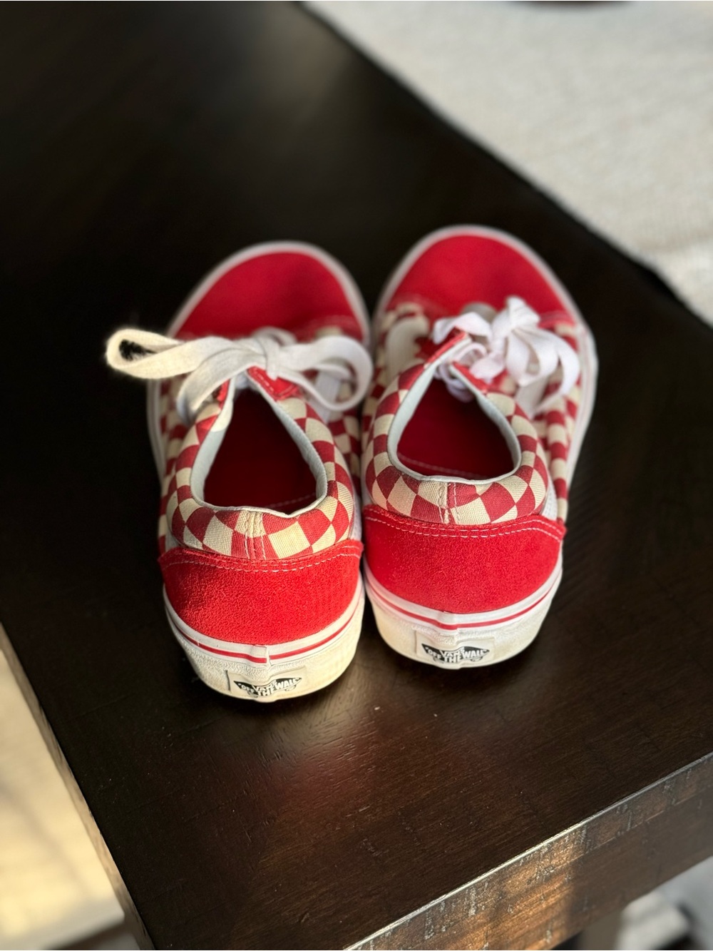 Old Skool Red Checkerboard Skate Shoes with White Stripe - Picture 5 of 8